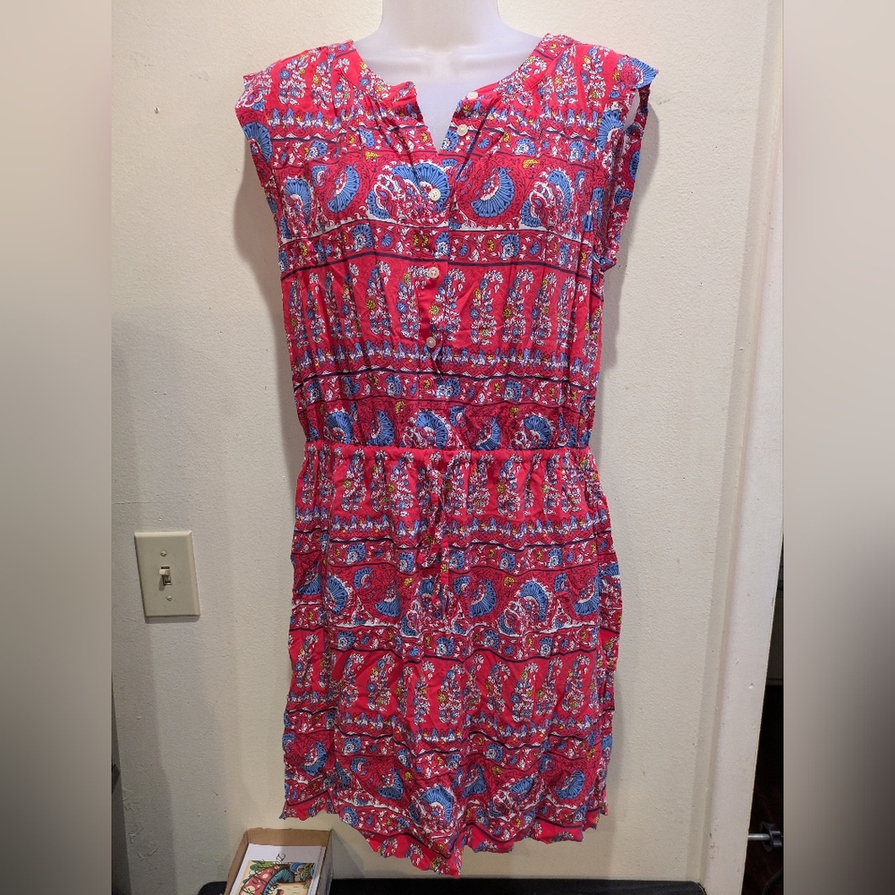 LOFT Red and Blue Floral Dress Size M